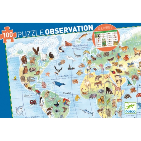 Puzzle observation - Les animaux du monde + livret - 100 pcs