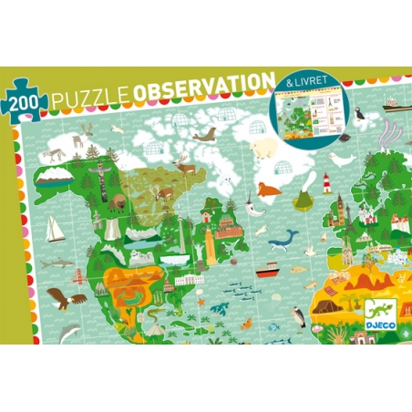 Puzzle observation - Tour du Monde + livret - 200 pcs